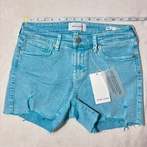 Dear John Aqua Blue Raw Hem Denim Shorts NWT Size 26
